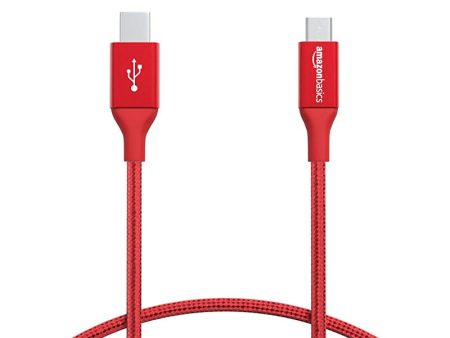 Amazon Basics - Cable macho de USB 2.0 C a micro-USB B, de nailon con trenzado doble, 0, 3 m, Rojo For Discount