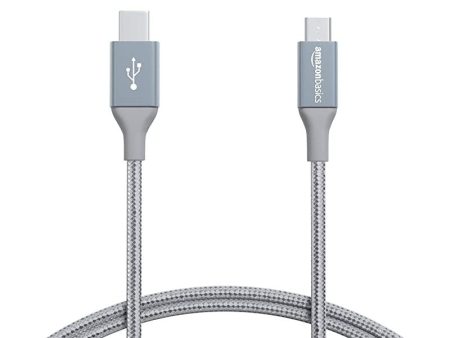 Amazon Basics - Cable macho de USB 2.0 C a micro-USB B, de nailon con trenzado doble, 0, 9 m, Gris oscuro Discount