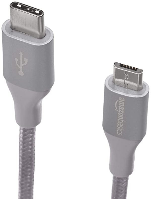 Amazon Basics - Cable macho de USB 2.0 C a micro-USB B, de nailon con trenzado doble, 0, 9 m, Gris oscuro Discount