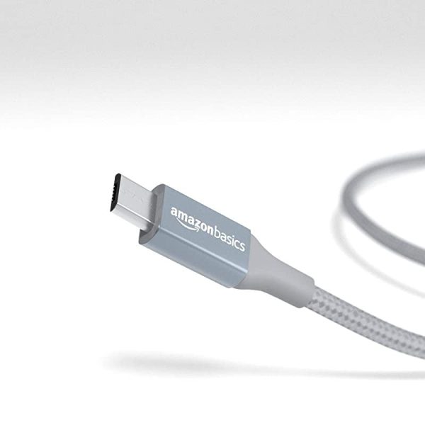 Amazon Basics - Cable macho de USB 2.0 C a micro-USB B, de nailon con trenzado doble, 0, 9 m, Gris oscuro Discount