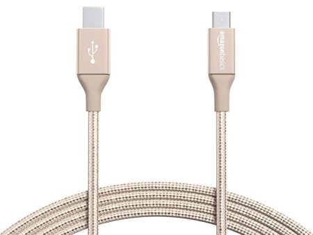 Amazon Basics - Cable macho de USB 2.0 C a micro-USB B, de nailon con trenzado doble, 3 m, Dorado Discount