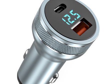 Aluminum Alloy Fast Charging Adapter USB 18W + Type-C PD 20W Mini Car Charger with Digital Display For Sale