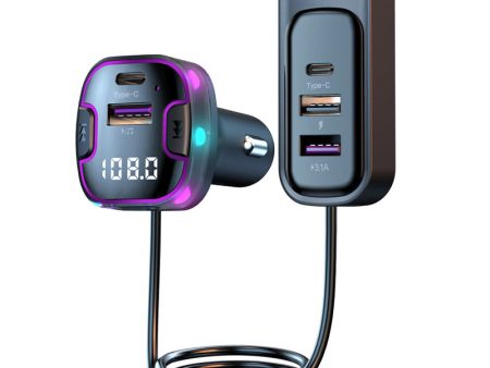 CS6 Rear Seat Extended Car Charger Multi-Port Fast Car Charger with Bluetooth MP3 Play, FM Transmitter Function on Sale