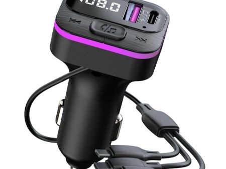 CS3 USB+USB-C 66W Car Charger MP3 Player Bluetooth FM Transmitter Car Charger with 3 Charging Cables Supply