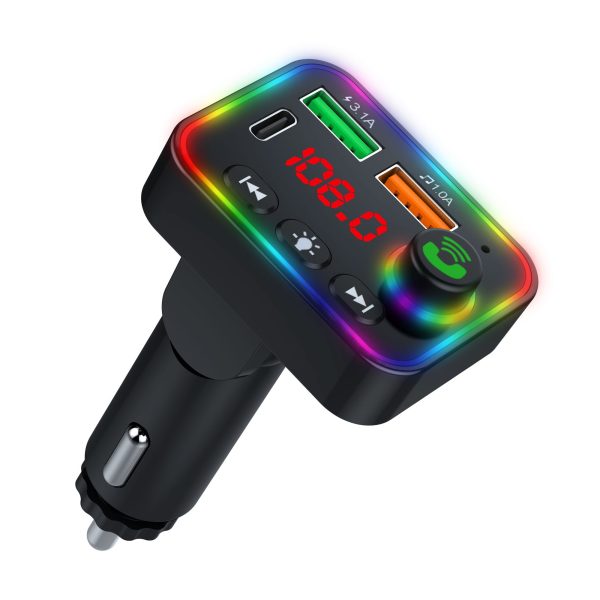 P4 Ambient Light Car MP3 Player FM Transmitter PD Fast Charger+3.1A Car Charger Support Bluetooth Hands-free Calling, U Disk on Sale