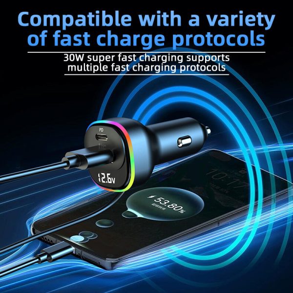 YQ5 5 Multi Ports USB C Car Charger for Rear Seat 105W Fast Car Charger PD 30W Cigarette Lighter Adapter For Sale