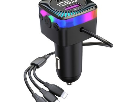 CS5 Super Fast Car Charger Bluetooth 5.3 MP3 Player, FM Transmitter Car Charger with 3-in-1 Charging Cable For Sale