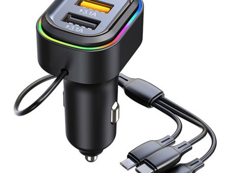 K5 2 USB + 1 Type-C PD Phone Fast Charging Adapter Car Charger with 3-in-1 Charging Cable For Sale