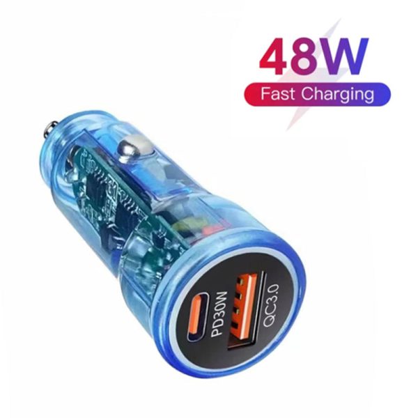 P35 Clear Design 48W Car Charger for Cell Phone, Tablet, Camera, Type-C PD 30W + USB QC 3.0 18W Fast Charging Charger Station on Sale